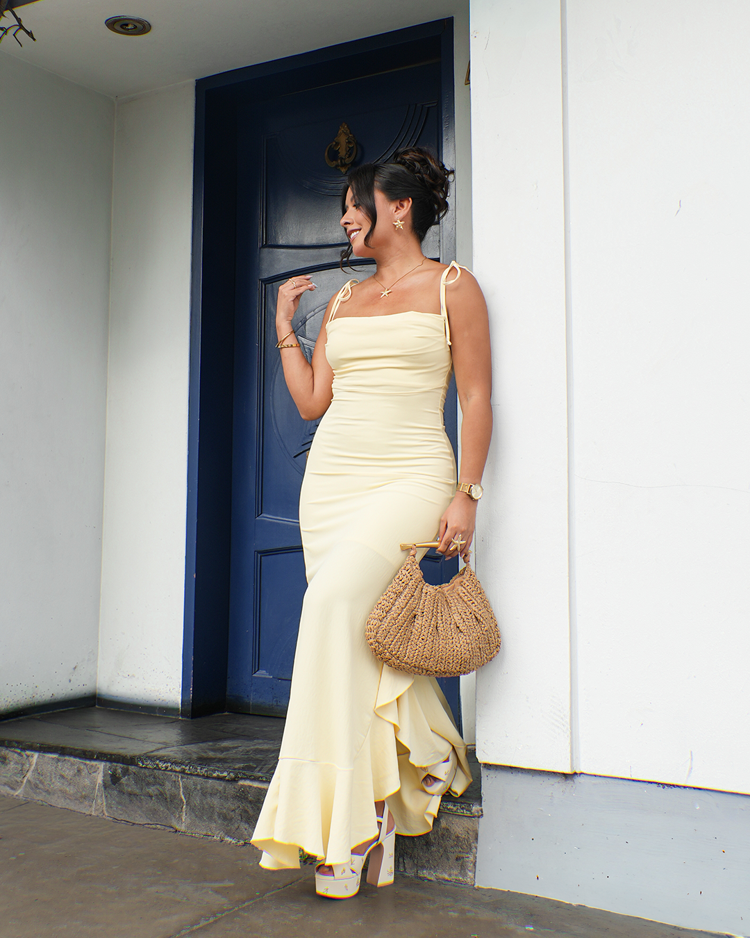 Vestido Maria Pia Preventa (amarillo, perla y rojo)