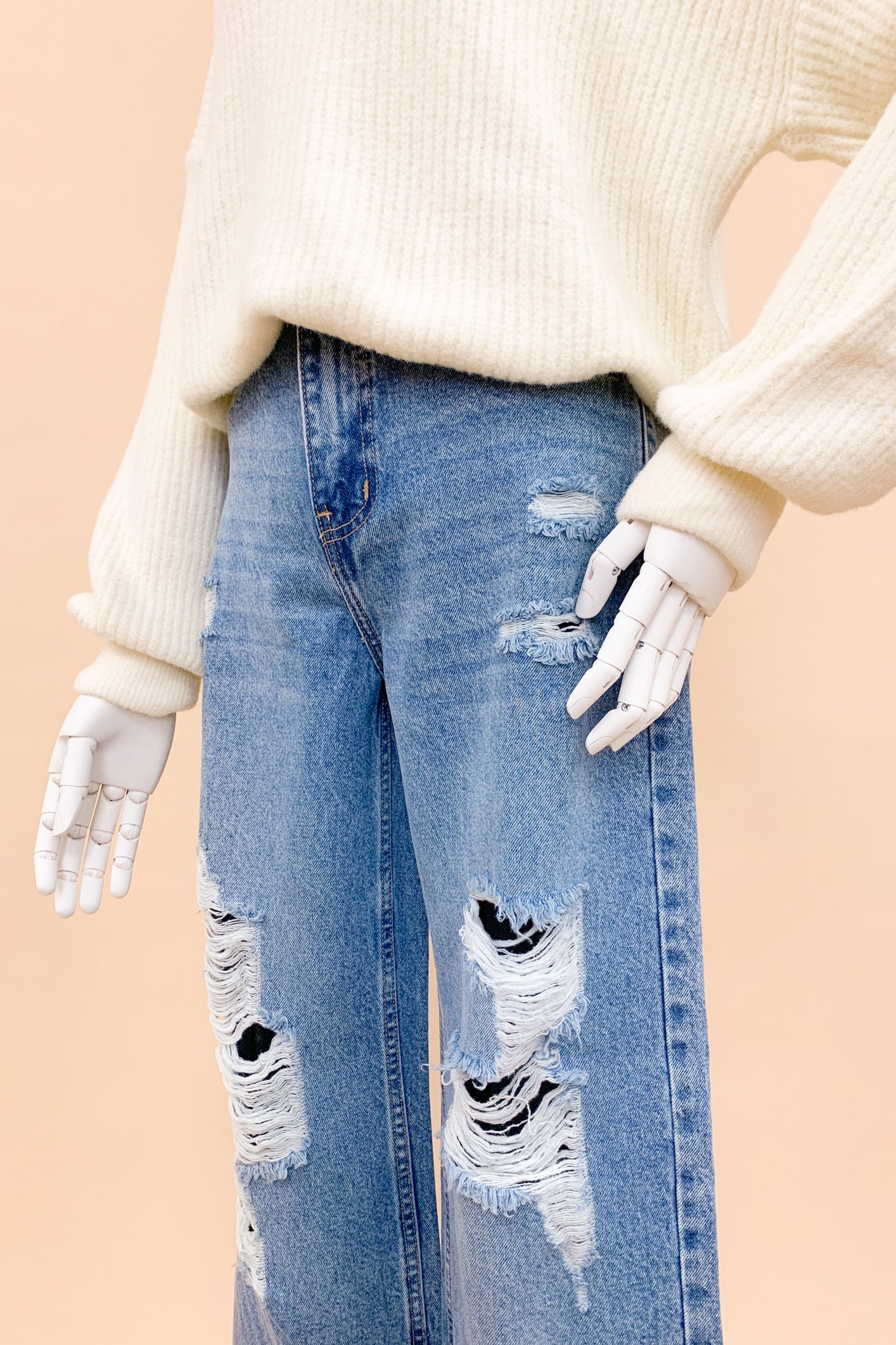 Pantalones Jeans Azul Rasgado Pantalón Jean Baggy Relax Rasgado